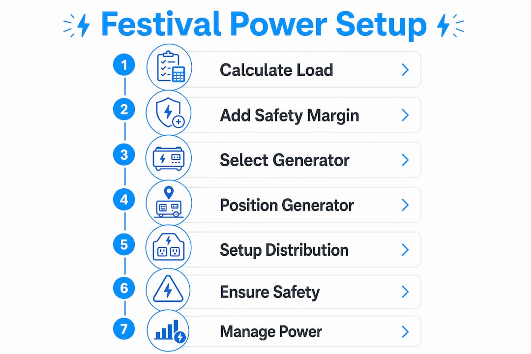 Infographic outlining festival power setup steps