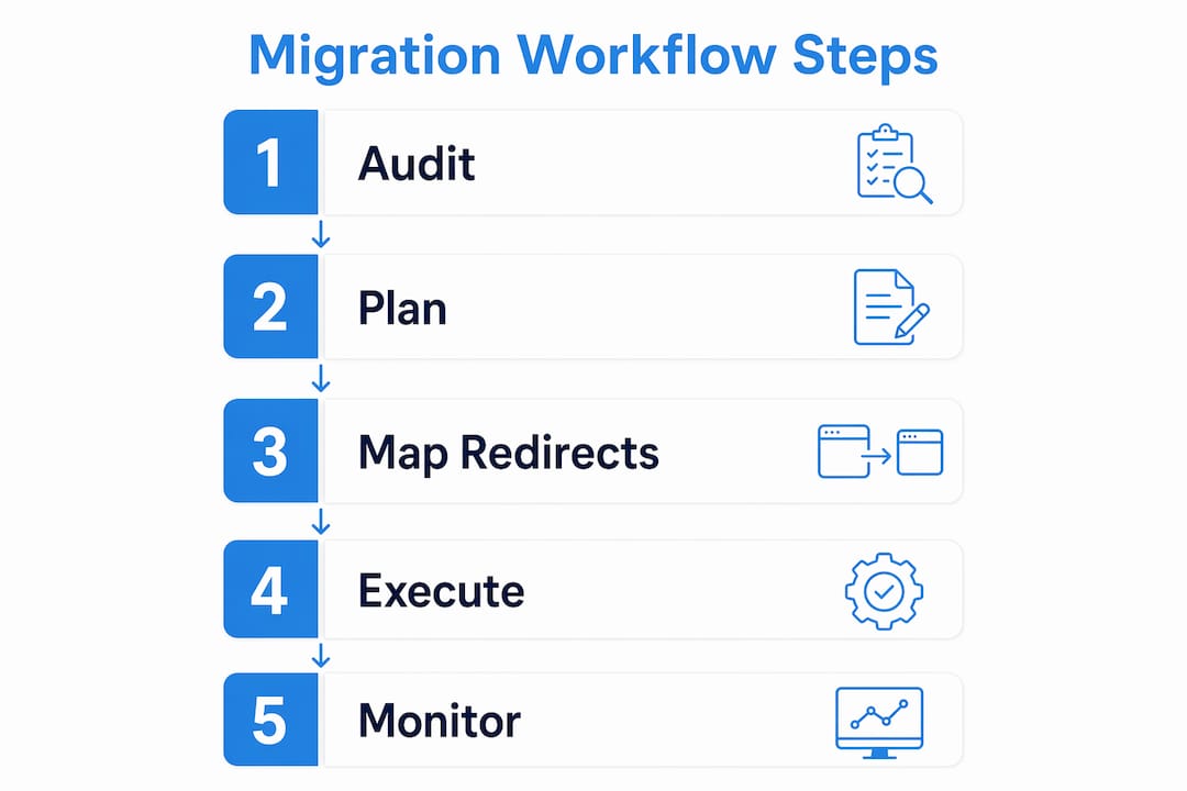 Infographic showing website content migration workflow steps