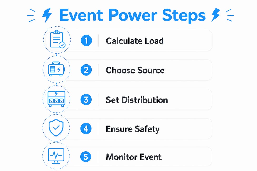 Infographic detailing steps for event power setup