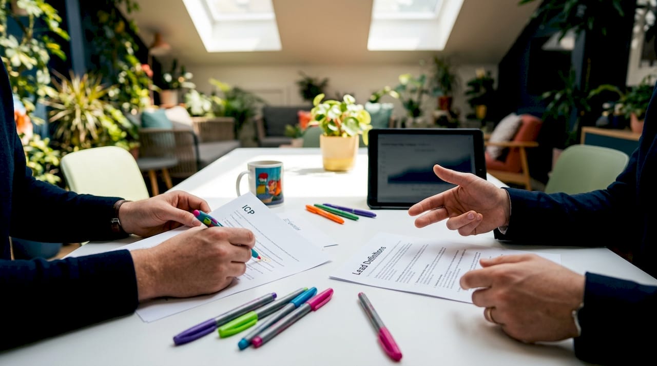 Hands exchanging sales and marketing documents