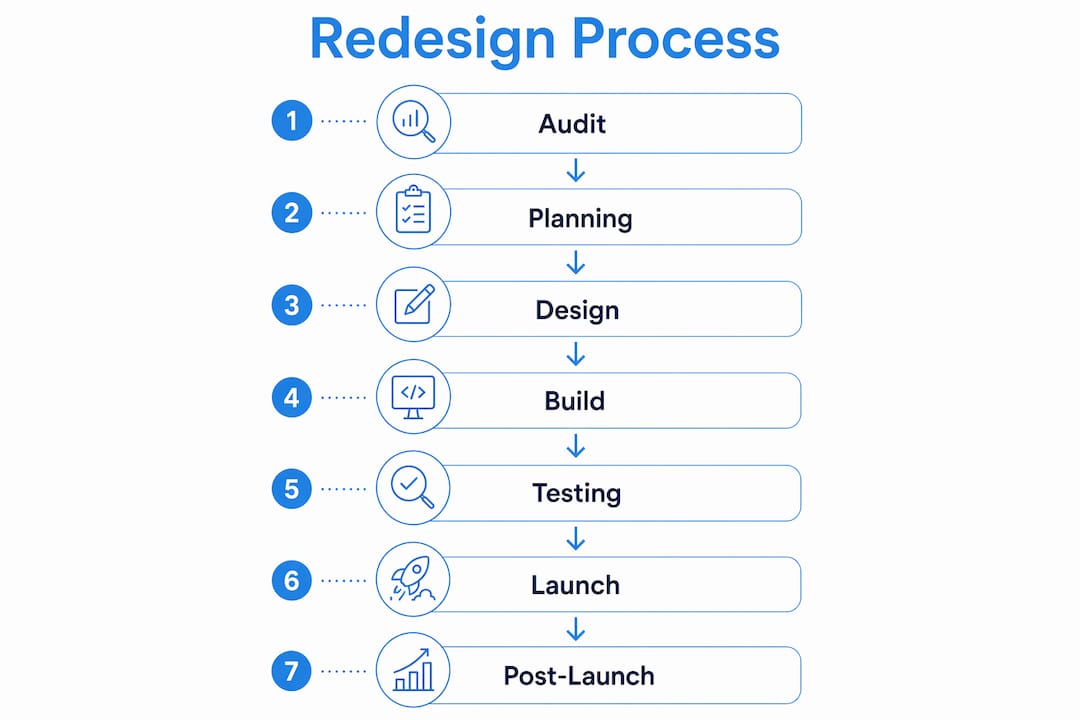 Infographic outlining website redesign steps