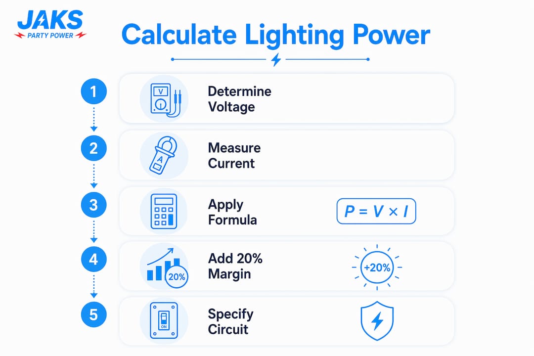 Infographic showing steps to calculate lighting power consumption