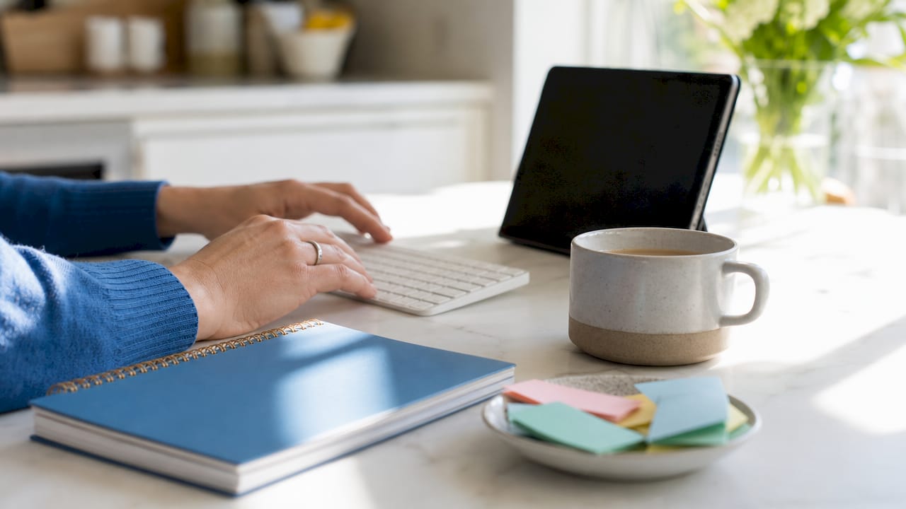 Hands typing email automation campaign
