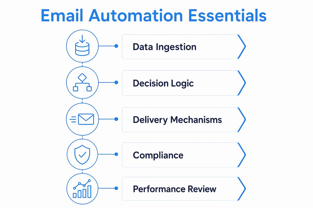 Infographic illustrating core email automation components
