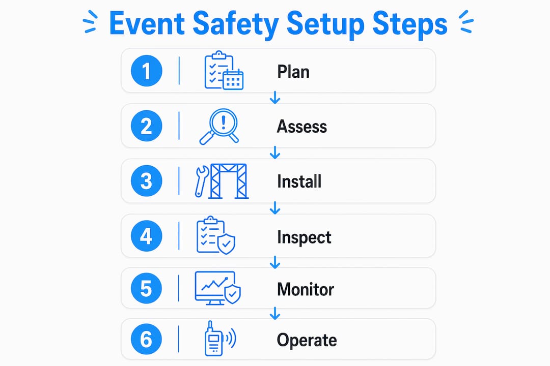Infographic illustrating event safety setup steps