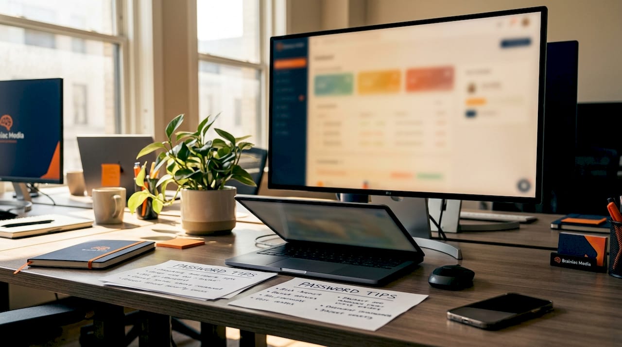 Home office with digital security setup