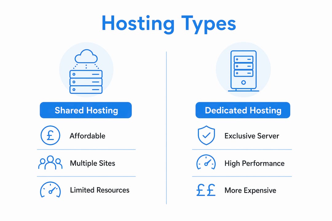 Infographic comparing shared and dedicated hosting