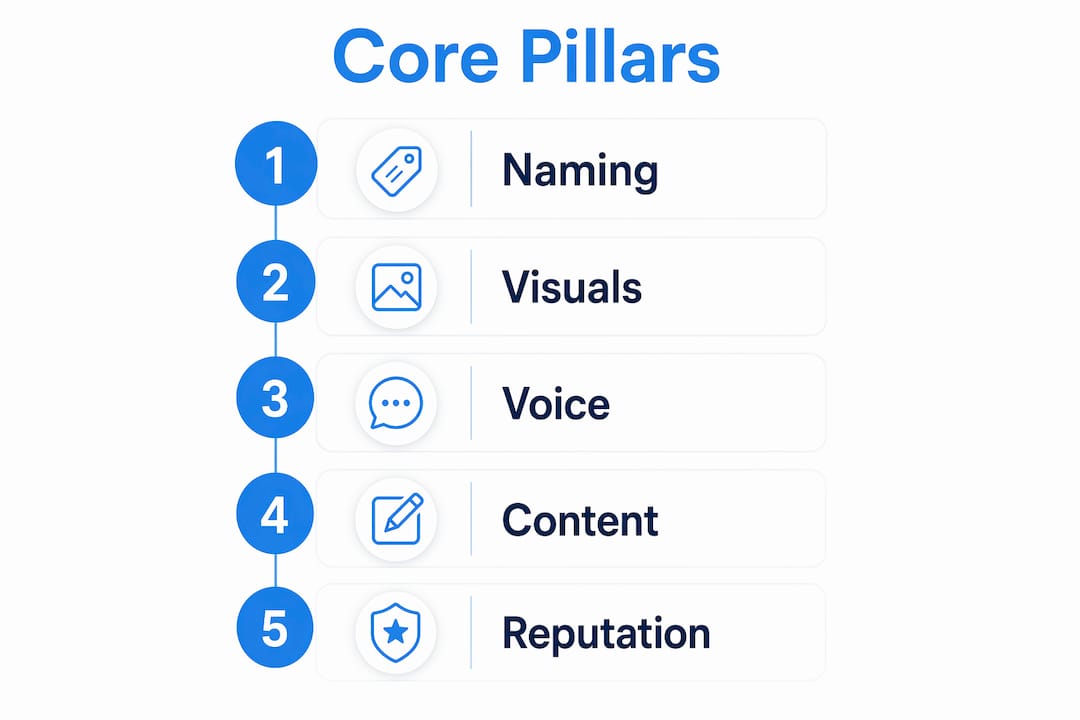 Infographic showing core pillars of brand consistency