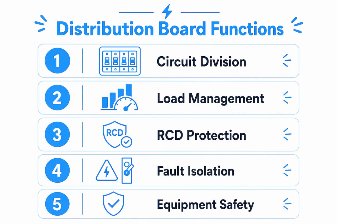 Infographic showing key functions of distribution boards