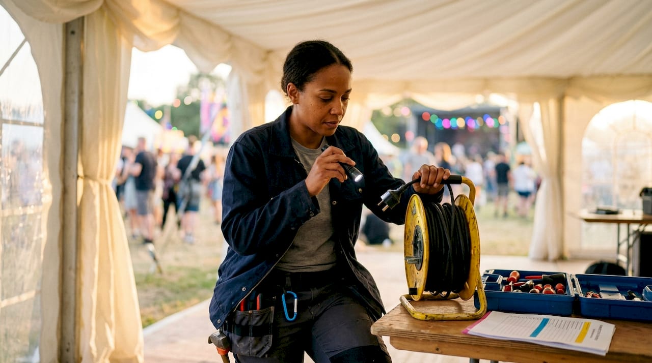 Technician inspecting portable electrical equipment