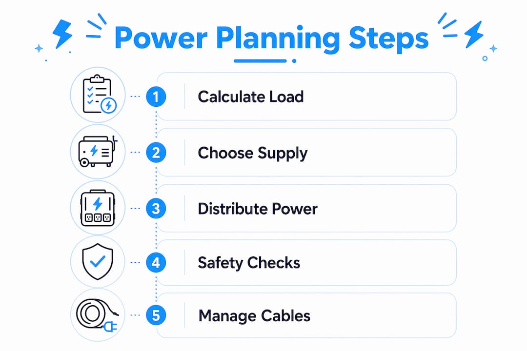Infographic outlining garden party power planning steps