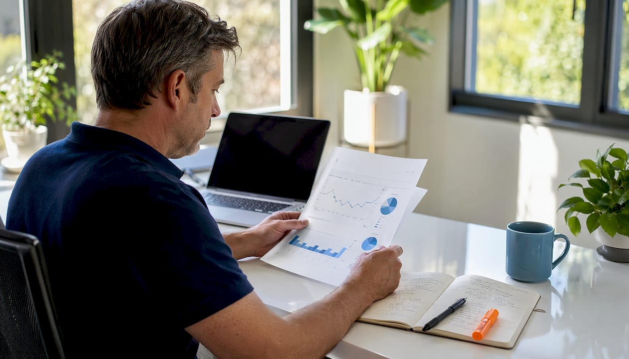 Hands reviewing website analytics charts