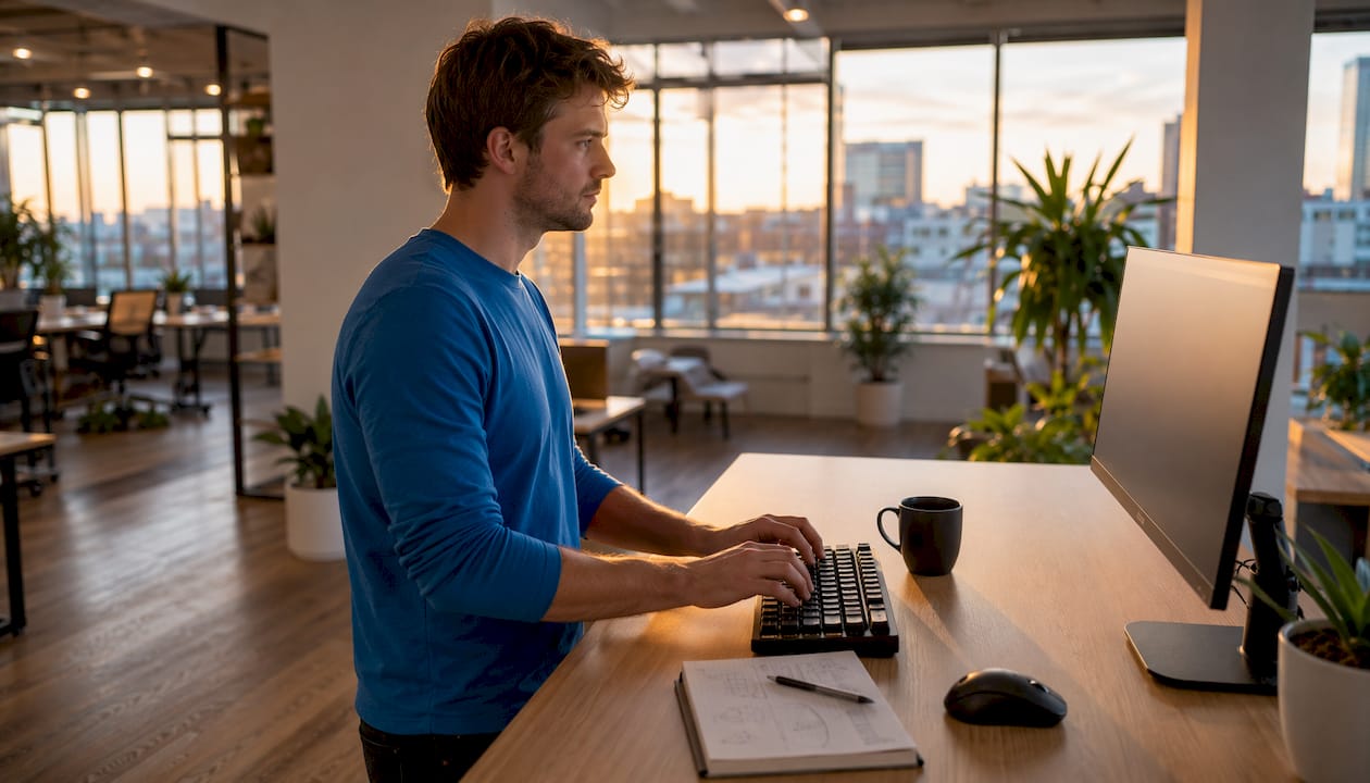 Developer hands coding hand-built website