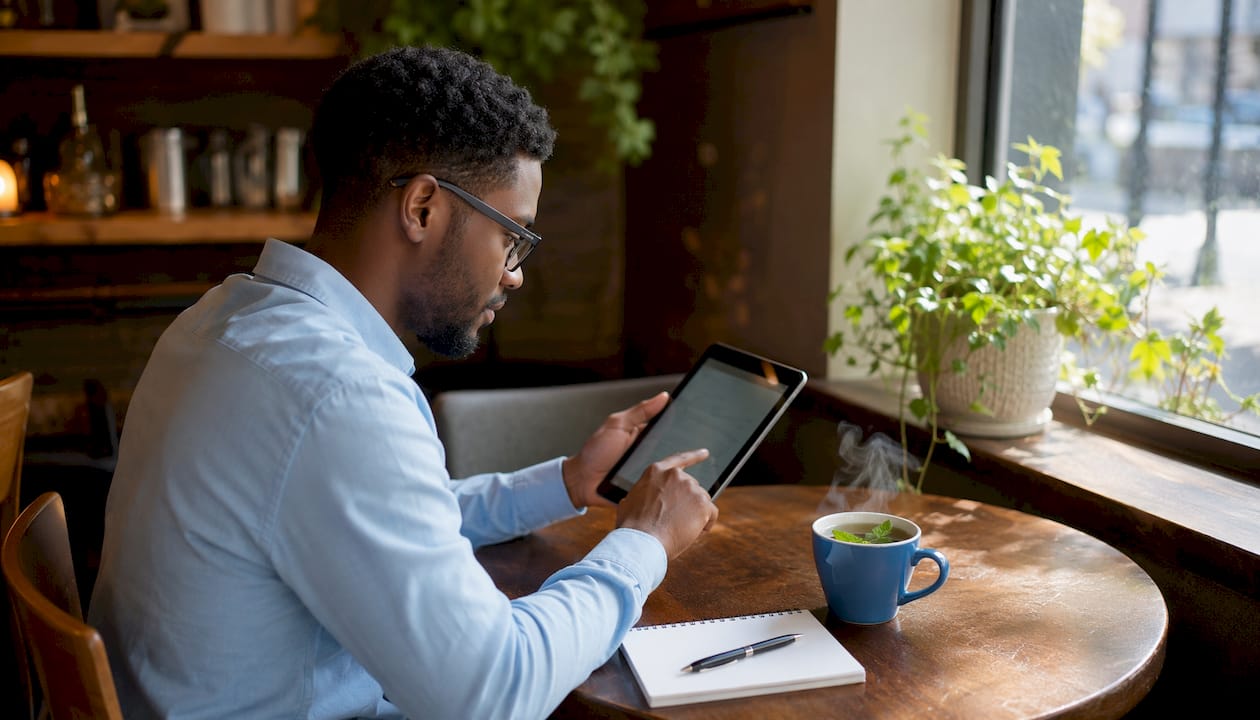 Man analyzing website user data on tablet