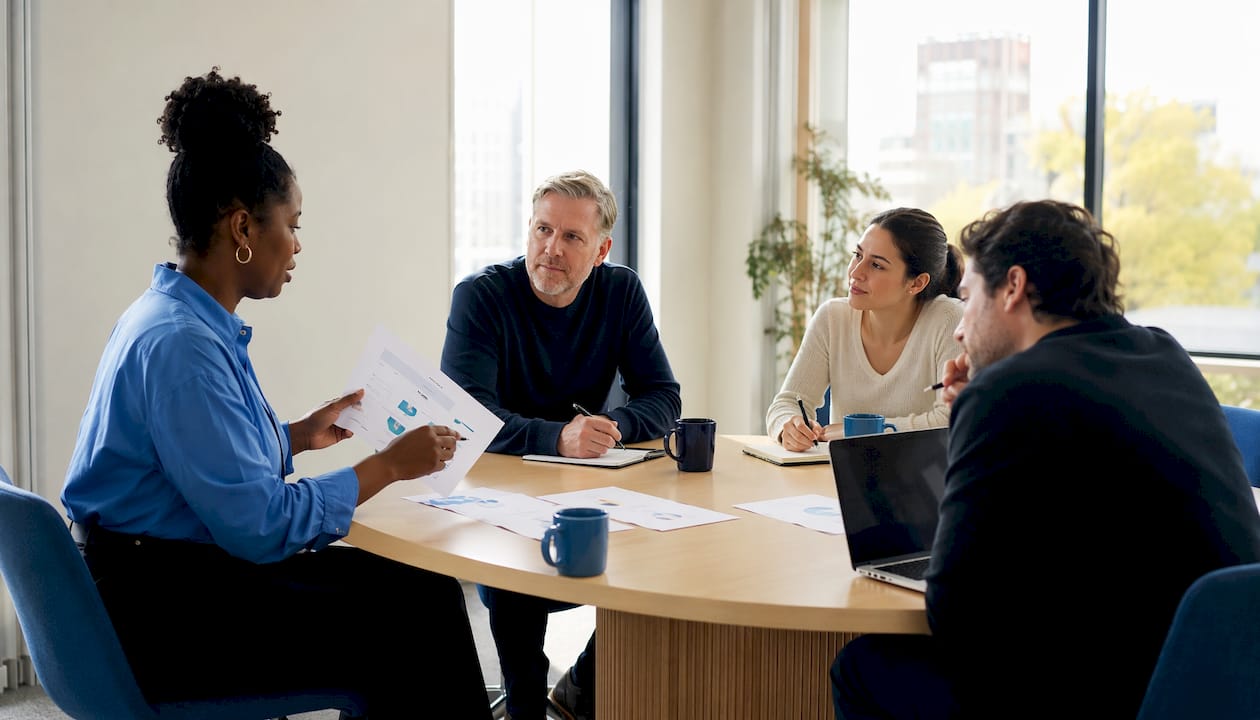 Team discussing SEO strategy in meeting