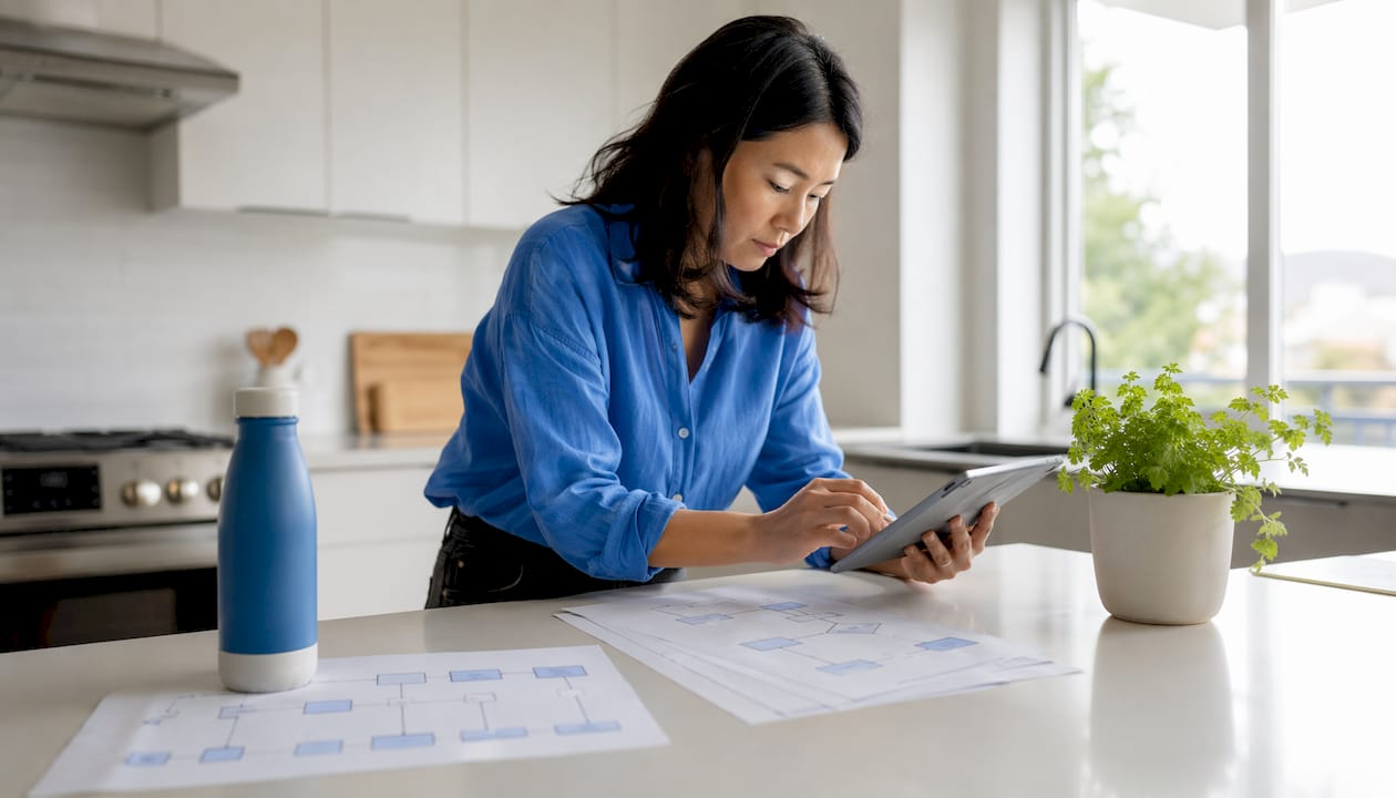 Woman user testing website navigation on tablet