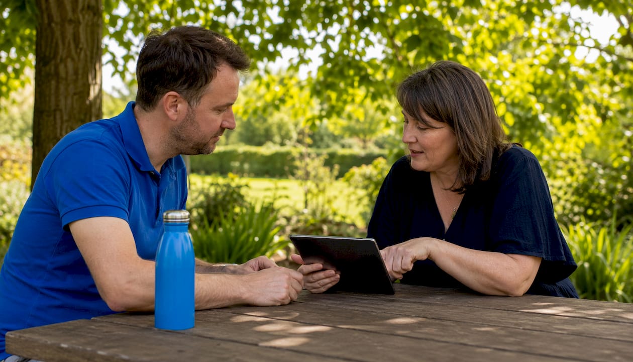 Members booking events on tablet together