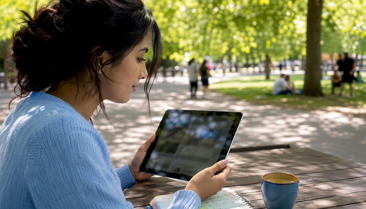 User reviewing website strapline on tablet