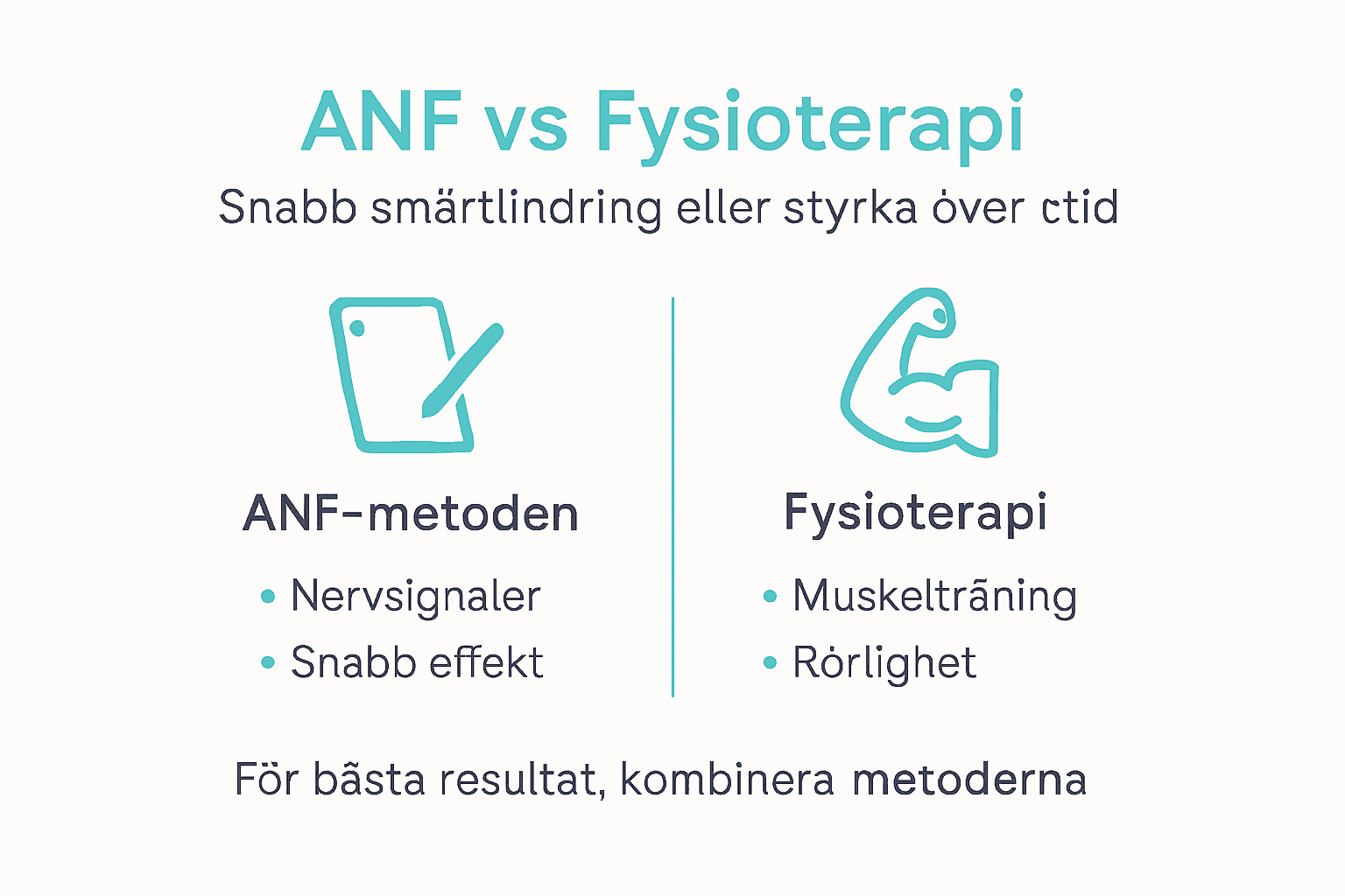 Grafisk översikt: skillnader och likheter mellan ANF-metoden och fysioterapi inom idrottsrehabilitering