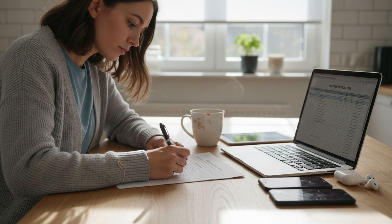 Woman using a tech compatibility checklist