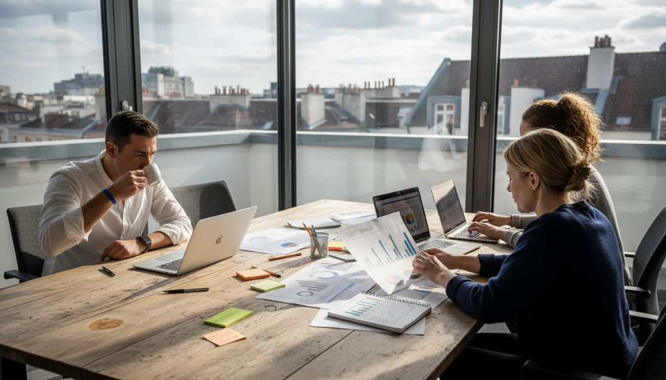 Das Marketing-Team trifft sich zur Besprechung im Büro in der Innenstadt.