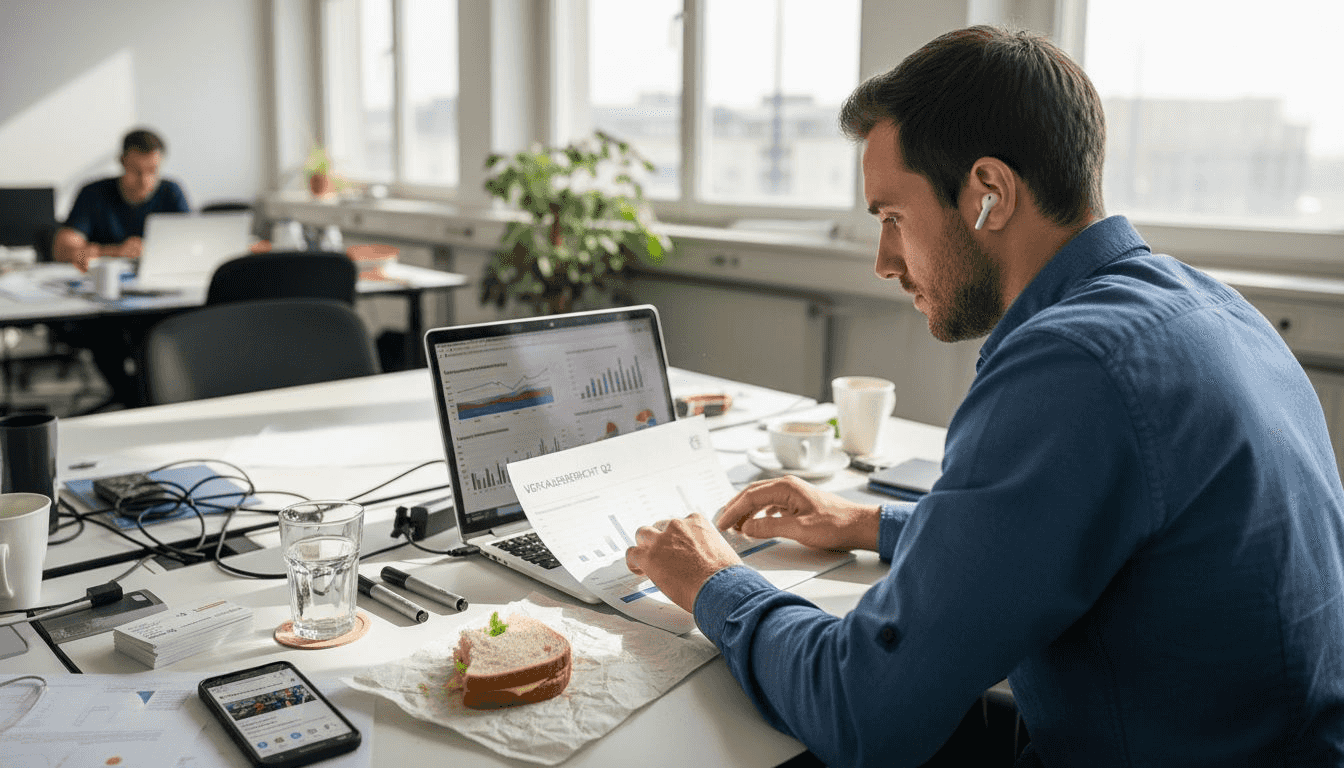 Ein Analyst wertet Kundendaten sowie Diagramme aus.