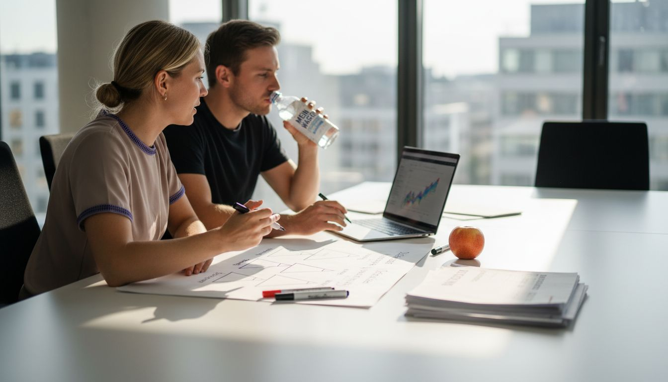 Das Team entwirft den Ablauf der Meta-Kampagne mit Skizzen auf Papier.