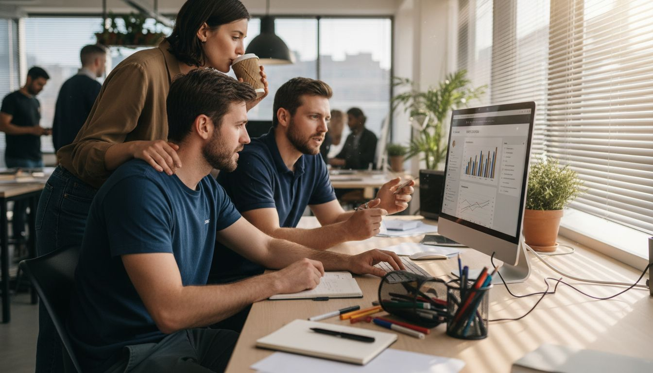Das Team wertet die Ergebnisse der aktuellen Website-Kampagne aus.