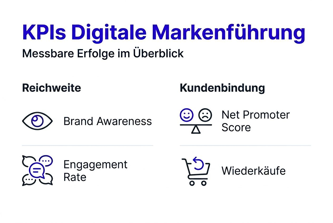 Diese Infografik gibt einen Überblick über die wichtigsten Kennzahlen im digitalen Markenmanagement.