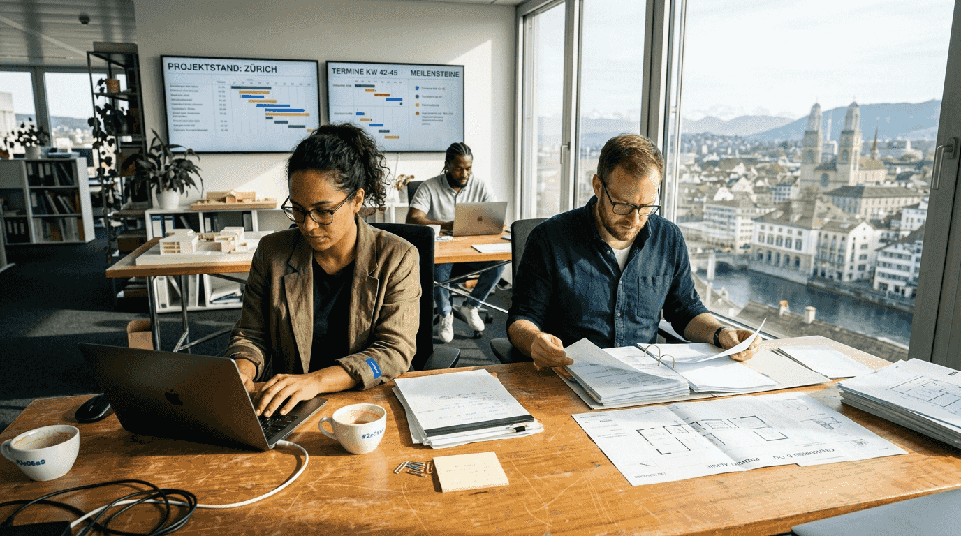 Unser Agenturteam zieht an einem Strang und arbeitet Hand in Hand im Büro in der Schweiz.