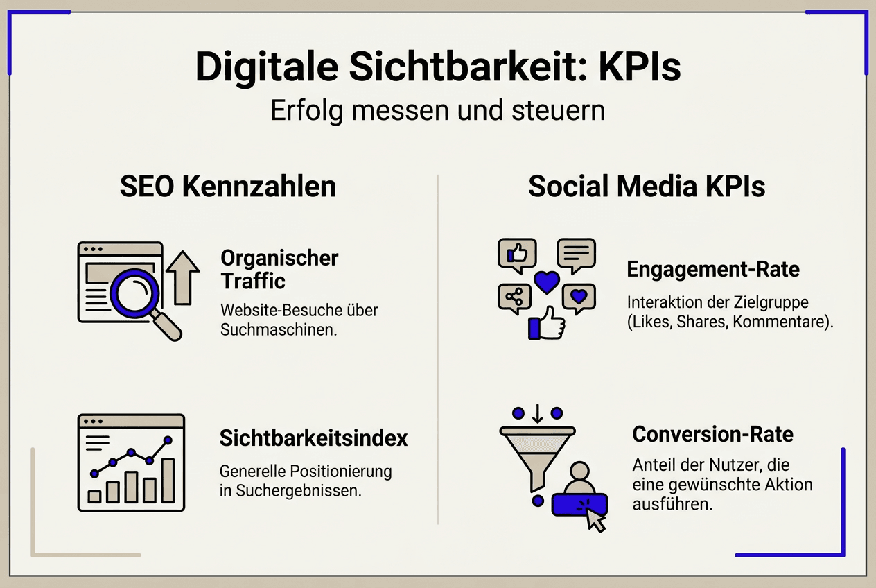 Die Infografik veranschaulicht wichtige Kennzahlen zur Überprüfung der Sichtbarkeit.