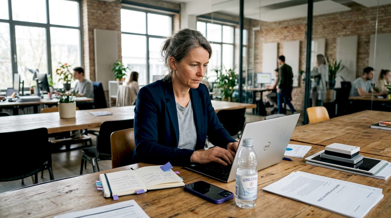 Als Marketingmanager arbeite ich in einem modernen Großraumbüro, wo Kreativität und Teamarbeit im Mittelpunkt stehen.