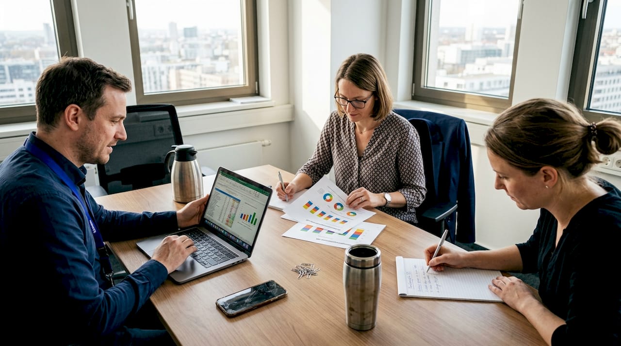 Ein Team entwickelt gemeinsam im Büro eine neue Marketingstrategie.