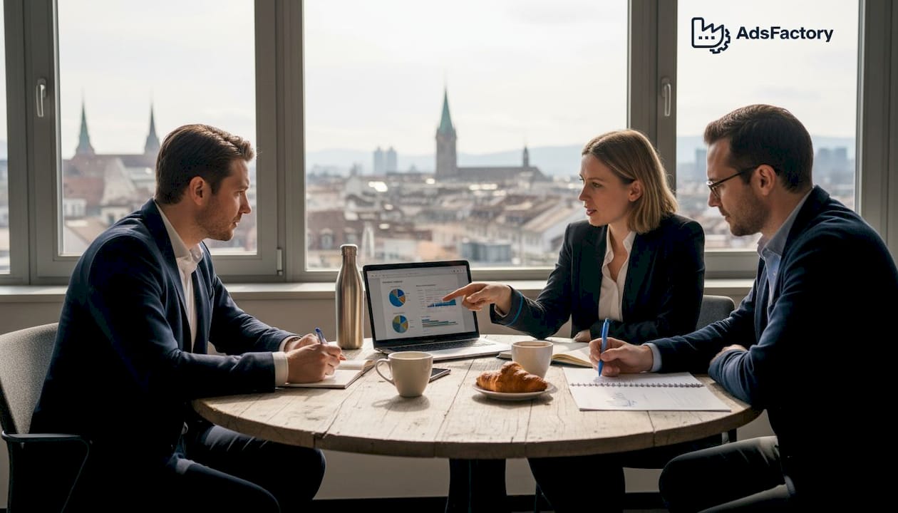 Ein Schweizer Büro-Team beschäftigt sich derzeit intensiv mit der Analyse aktueller Marketingstrategien.