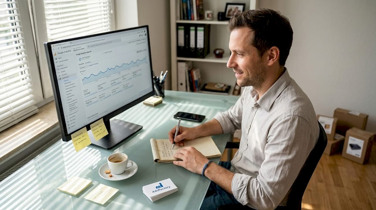 Ein Manager wertet in seinem Homeoffice wichtige Geschäftsdaten aus.