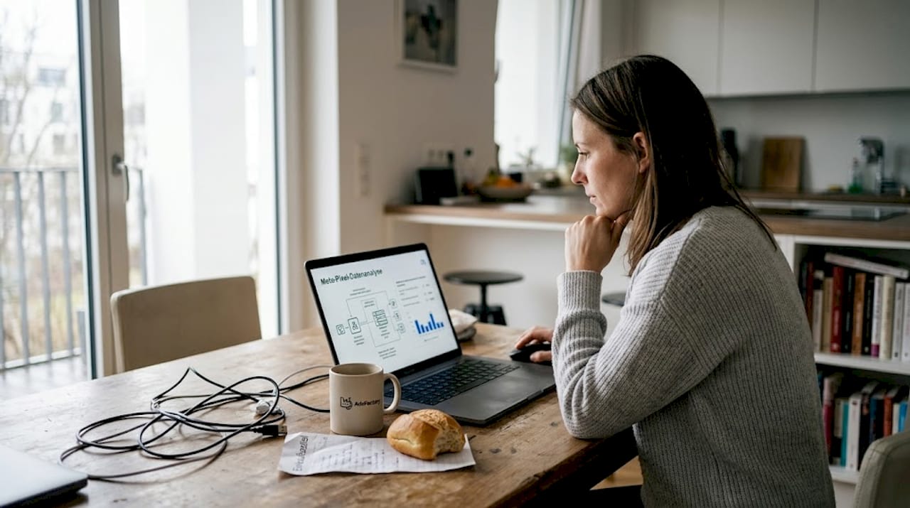 Eine Frau wertet am Laptop Daten aus, die sie über den Meta-Pixel gesammelt hat.