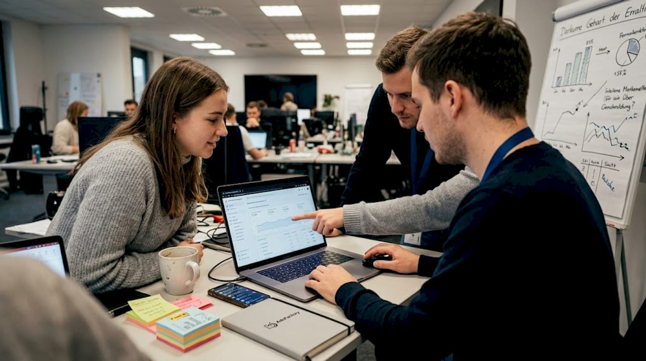 Das Team analysiert gemeinsam die Daten aus dem Marketing-Funnel.