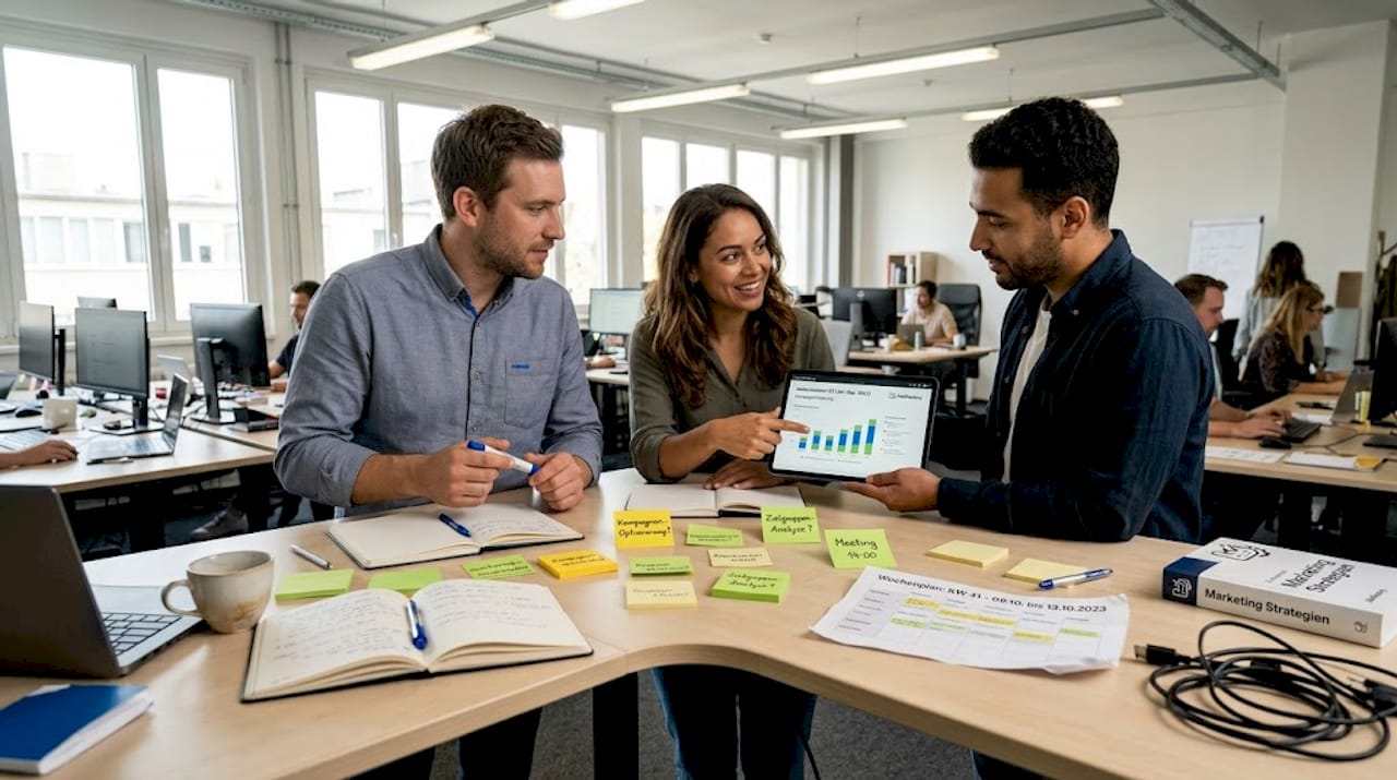 Das Marketing-Team sammelt gemeinsam Ideen für neue E-Commerce-Strategien.
