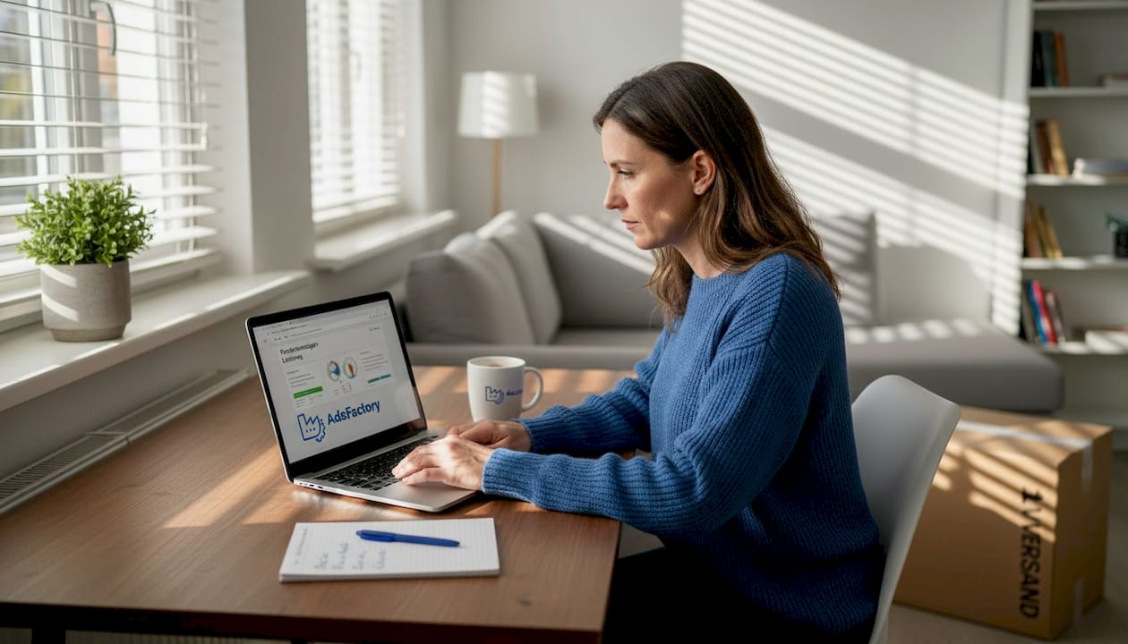 Eine Schweizer E-Commerce-Managerin bei der täglichen Arbeit am Laptop