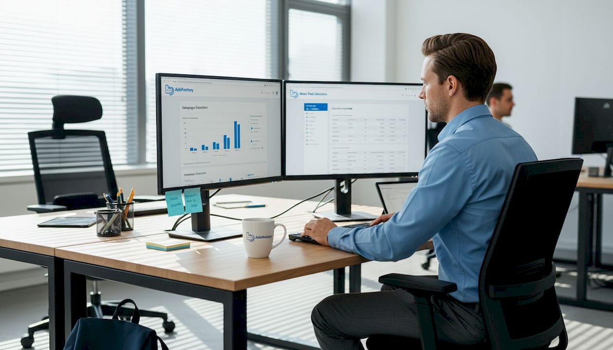 Am Schreibtisch in der Ecke wirft ein Analyst einen prüfenden Blick auf die aktuellen Kampagnendaten.