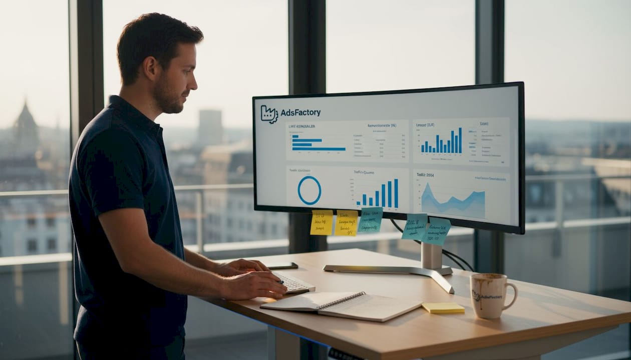 Ein E-Commerce-Manager wertet am Arbeitsplatz die wichtigsten Kennzahlen aus.
