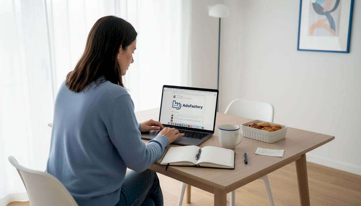 Ein Ladenbesitzer sitzt im Homeoffice und scrollt entspannt durch seinen Instagram-Feed.