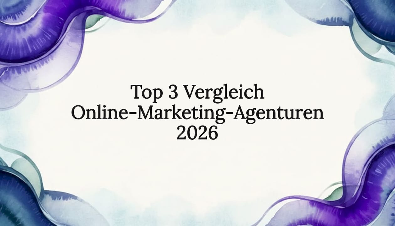 Künstlerisch gestaltete Titelseite in Aquarell-Optik für den Vergleich von Marketingagenturen