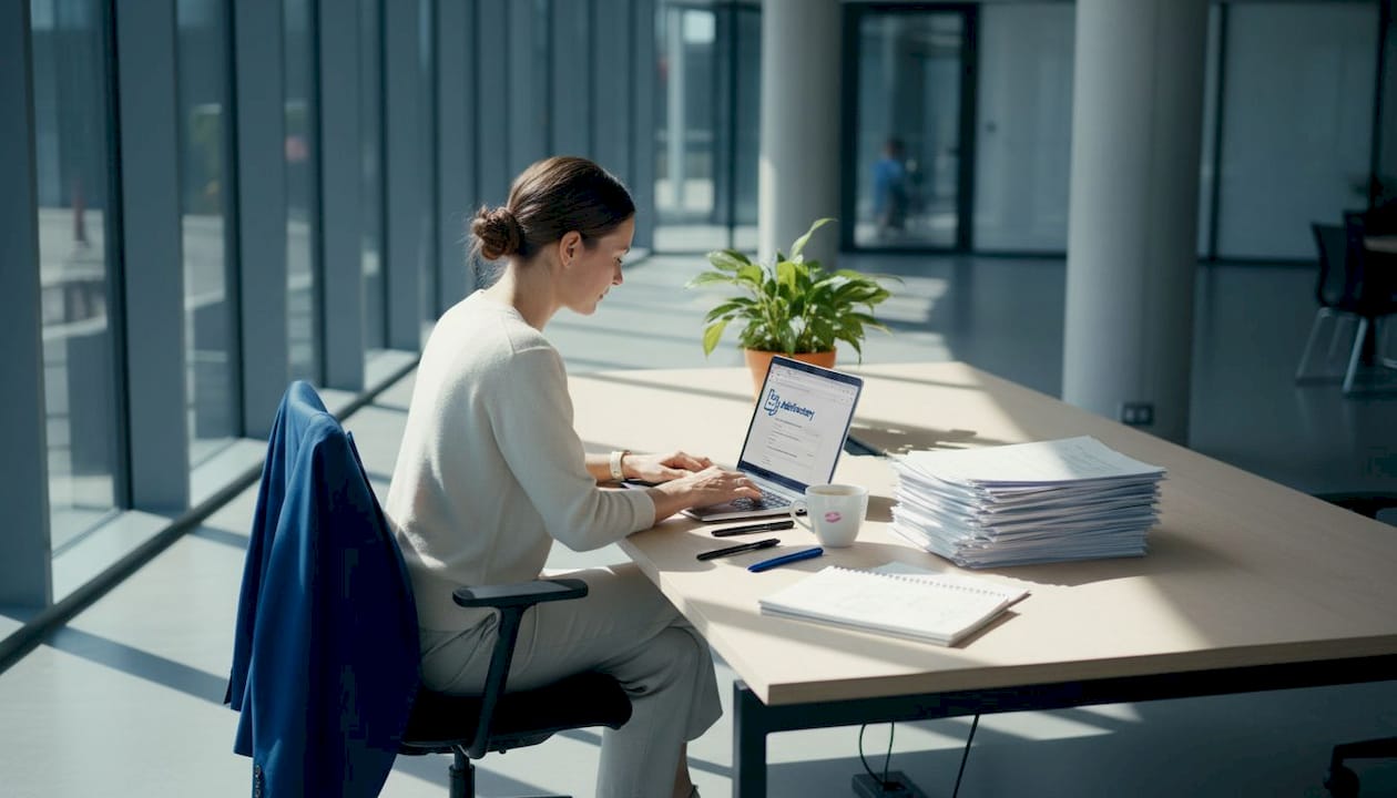 Am heimischen Küchentisch arbeitet jemand an Produkttexten.