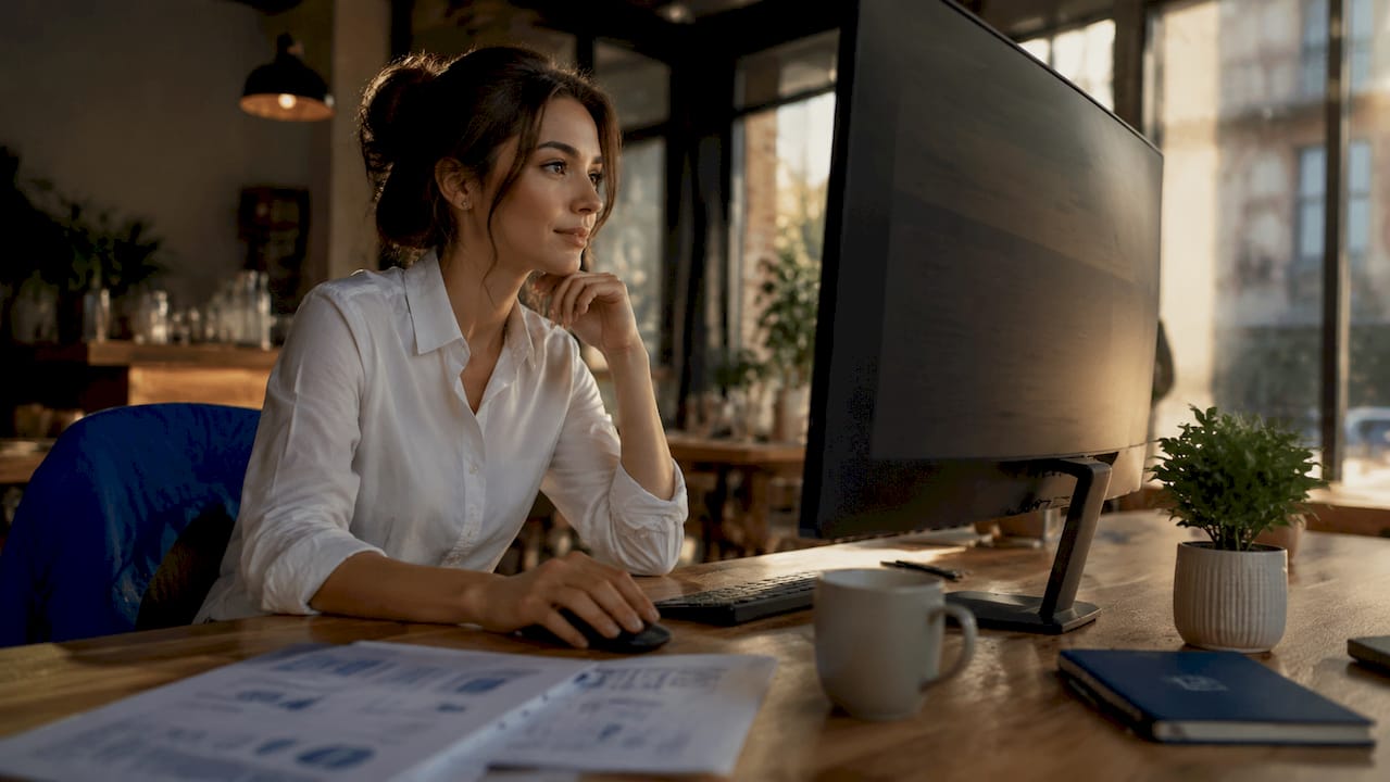 Eine Frau wertet am Computer Daten aus, um die Wirksamkeit digitaler Werbung zu überprüfen.