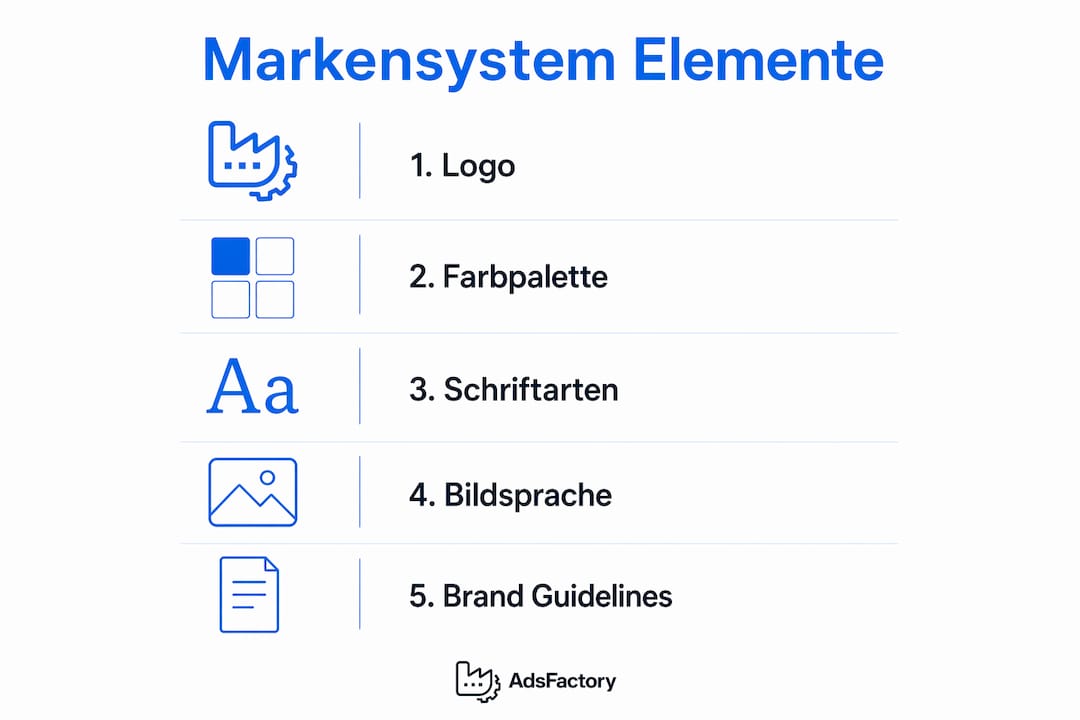 Übersichtsgrafik: Die wichtigsten Bausteine eines erfolgreichen Markensystems auf einen Blick
