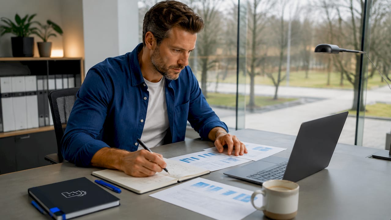Im Büro wertet ein Marketingexperte die Ergebnisse der aktuellen Kampagne aus.