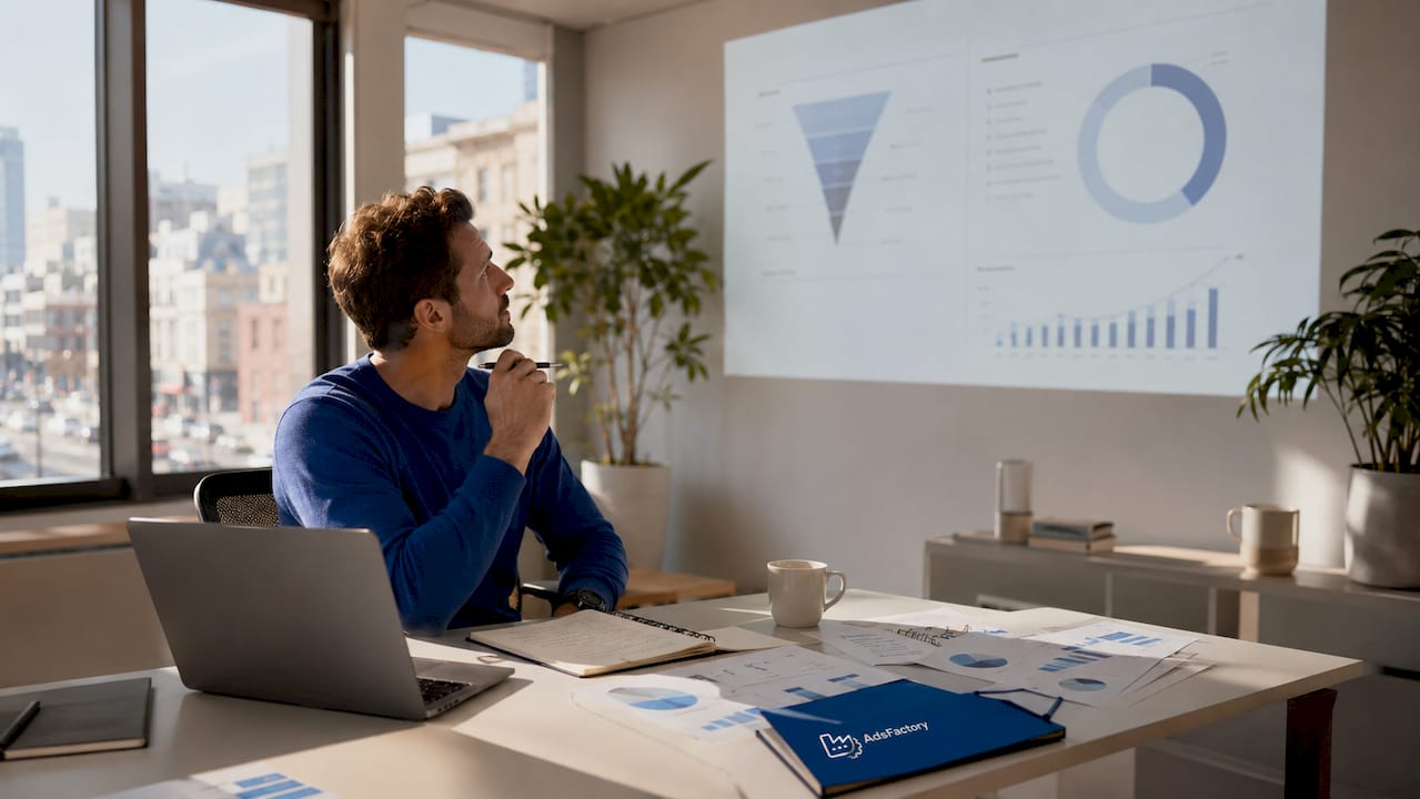 Ein Marketingexperte analysiert die Funnel-Daten direkt am Tablet.