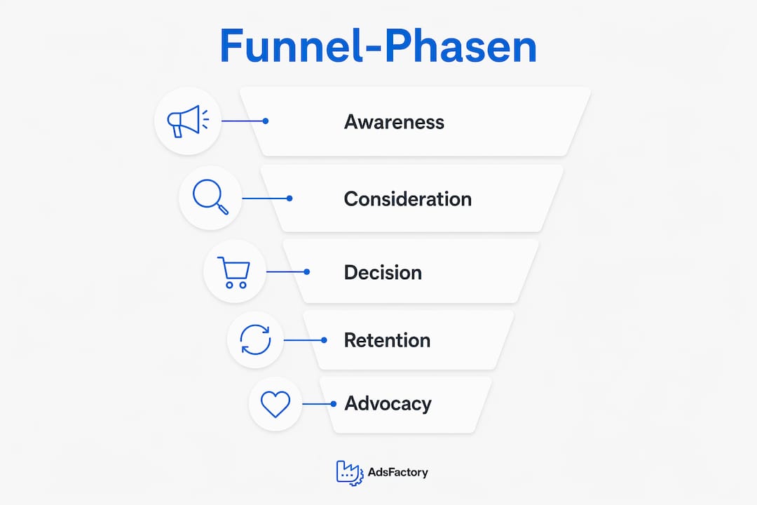 Übersichtsgrafik der einzelnen Phasen im Marketing-Funnel