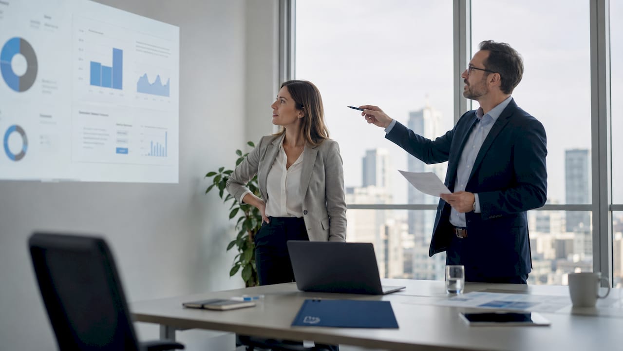 Im Büro tauschen sich Experten über die optimale Marketingstrategie aus.